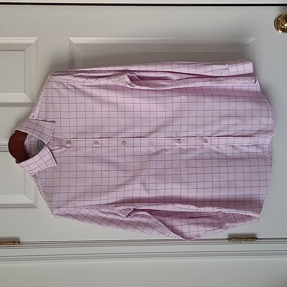 Charles Tyrwhitt Men's Pink and Blue Grid Dress Shirt